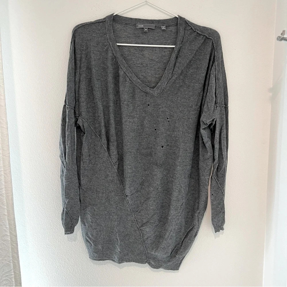 Vince Asymmetrical Distressed Long Sleeve Too